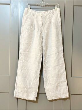 Poetry Wide Leg Linen Pants Mid-rise Pleat Front Button Closure Light Gray Sz 6